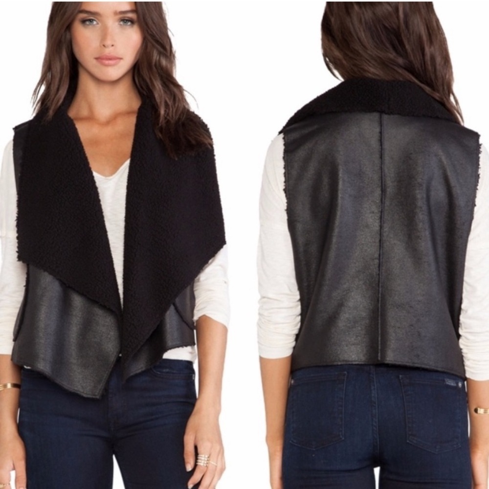 C&C California Black Faux Shearling Open Front Vest – Size M